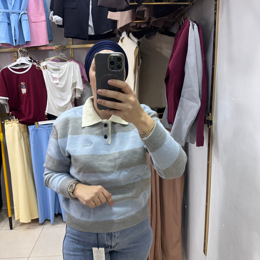 Pull laine rayé col polo